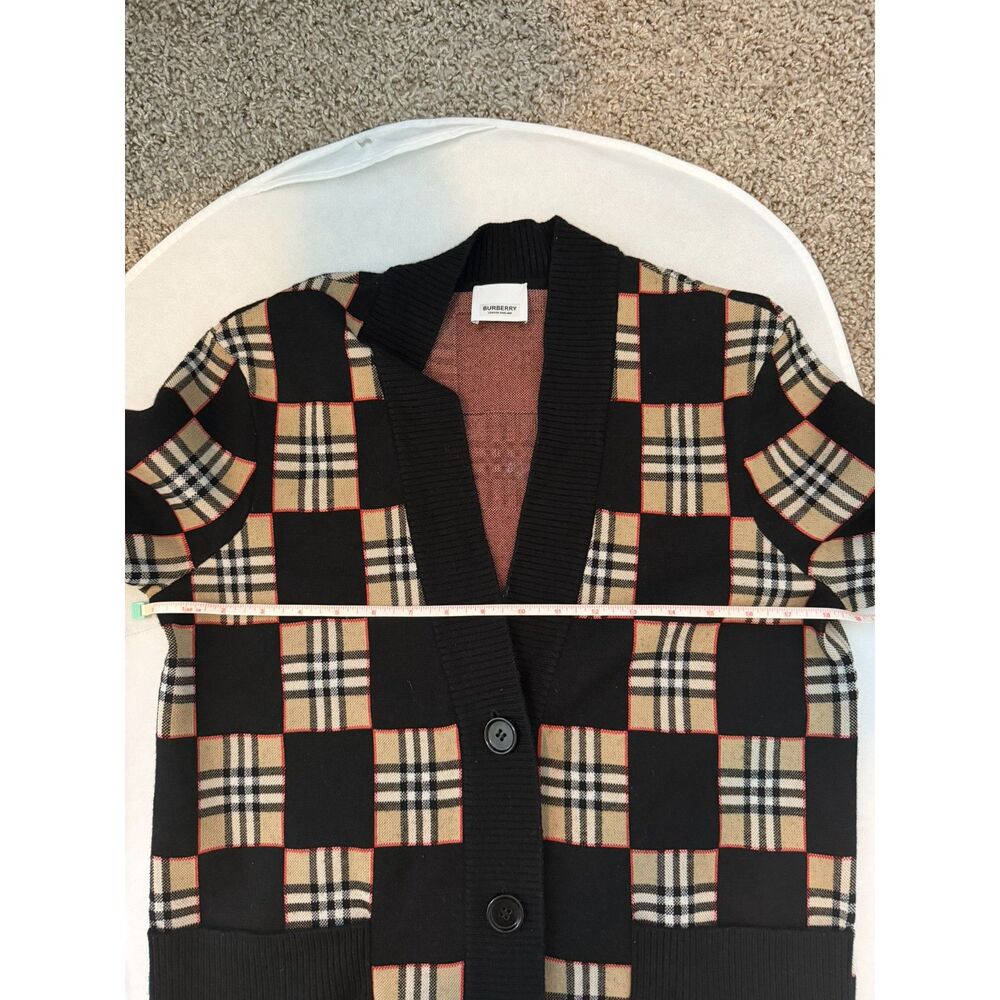 Burberry Checkered Intarsia Merino Wool-Blend Cardigan Size XS 8030054 Excellent - Picture 5 of 7